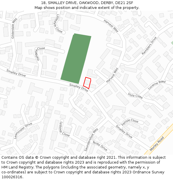 18, SMALLEY DRIVE, OAKWOOD, DERBY, DE21 2SF: Location map and indicative extent of plot