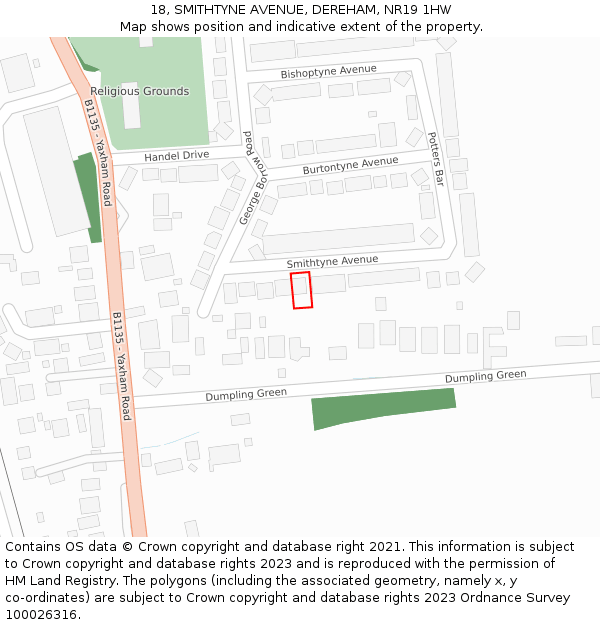 18, SMITHTYNE AVENUE, DEREHAM, NR19 1HW: Location map and indicative extent of plot