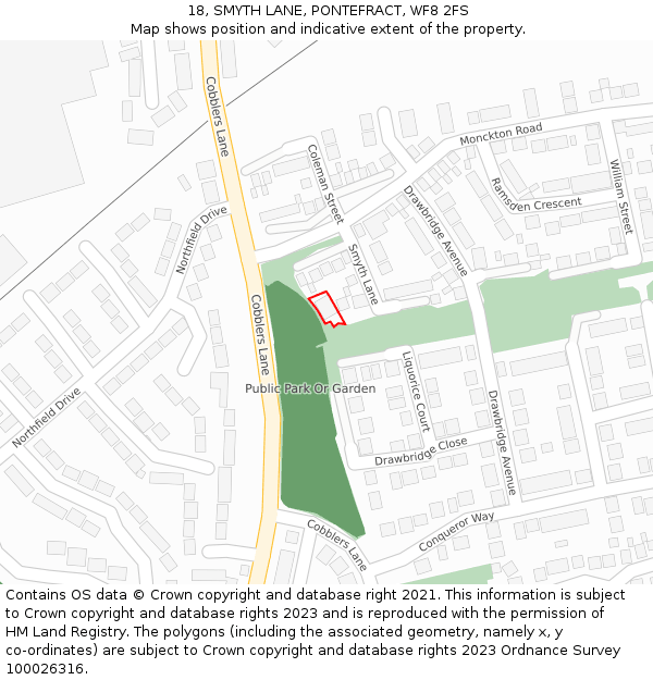 18, SMYTH LANE, PONTEFRACT, WF8 2FS: Location map and indicative extent of plot