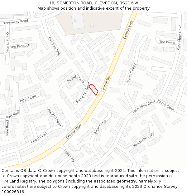 18, SOMERTON ROAD, CLEVEDON, BS21 6JW: Location map and indicative extent of plot