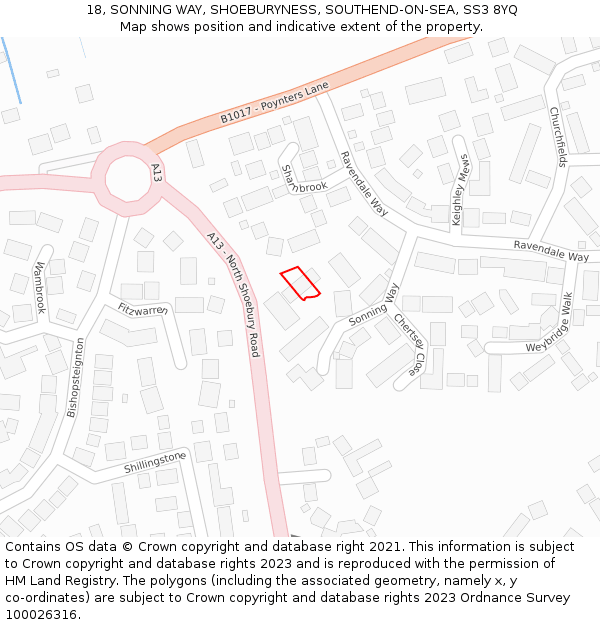 18, SONNING WAY, SHOEBURYNESS, SOUTHEND-ON-SEA, SS3 8YQ: Location map and indicative extent of plot