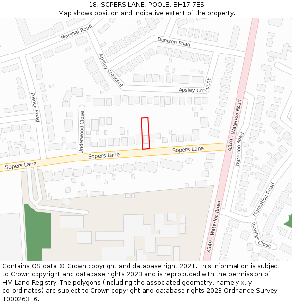 18, SOPERS LANE, POOLE, BH17 7ES: Location map and indicative extent of plot