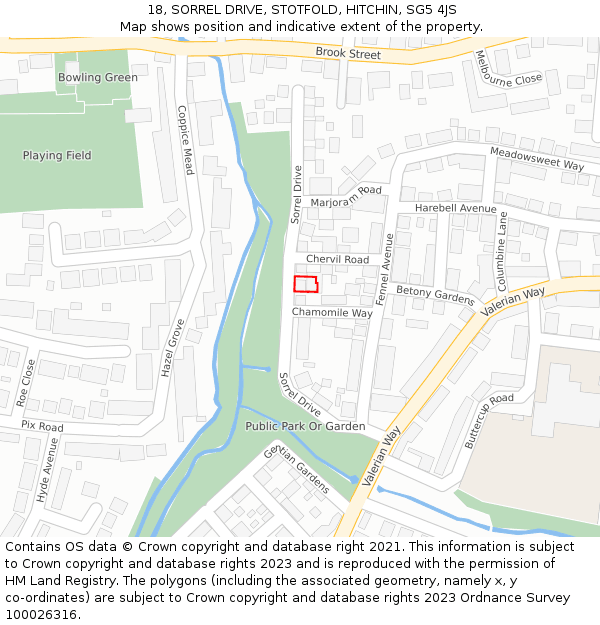 18, SORREL DRIVE, STOTFOLD, HITCHIN, SG5 4JS: Location map and indicative extent of plot