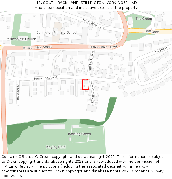 18, SOUTH BACK LANE, STILLINGTON, YORK, YO61 1ND: Location map and indicative extent of plot