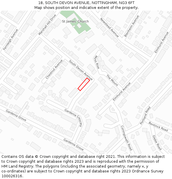 18, SOUTH DEVON AVENUE, NOTTINGHAM, NG3 6FT: Location map and indicative extent of plot