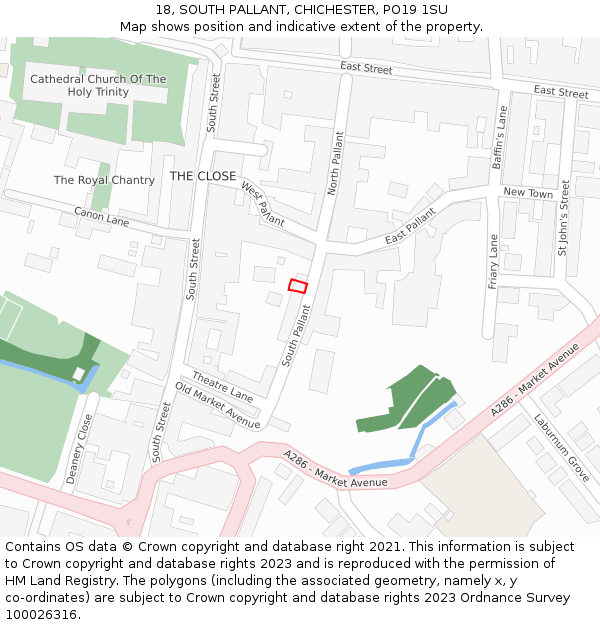 18, SOUTH PALLANT, CHICHESTER, PO19 1SU: Location map and indicative extent of plot