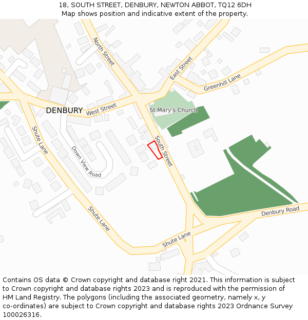 18, SOUTH STREET, DENBURY, NEWTON ABBOT, TQ12 6DH: Location map and indicative extent of plot