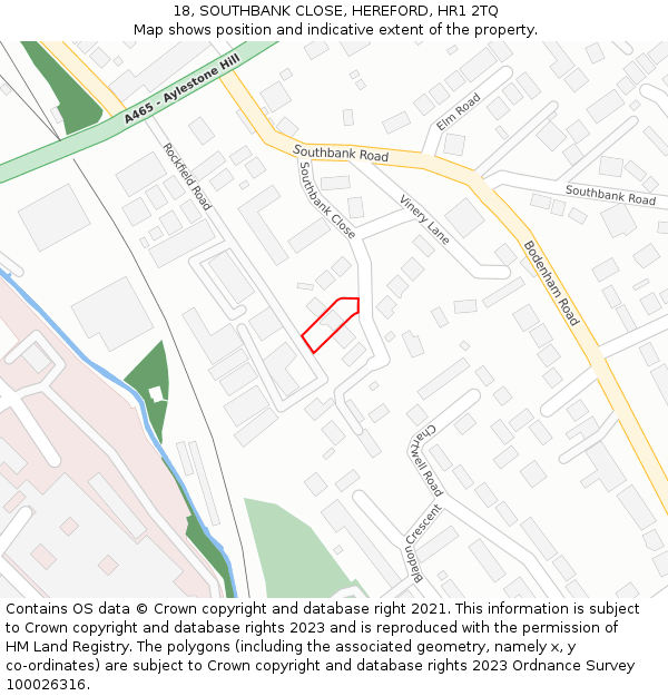 18, SOUTHBANK CLOSE, HEREFORD, HR1 2TQ: Location map and indicative extent of plot