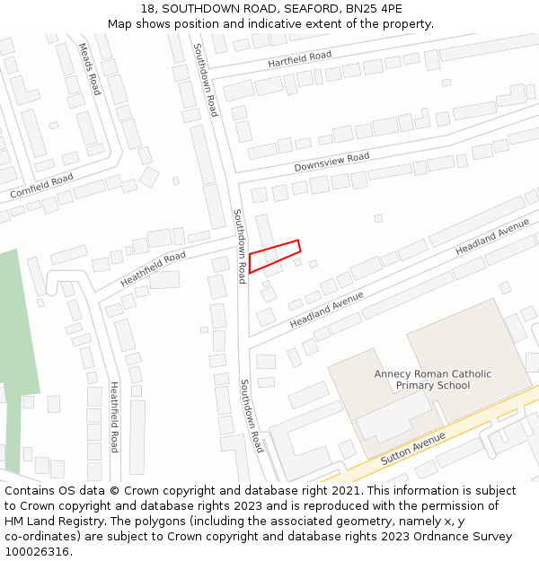 18, SOUTHDOWN ROAD, SEAFORD, BN25 4PE: Location map and indicative extent of plot