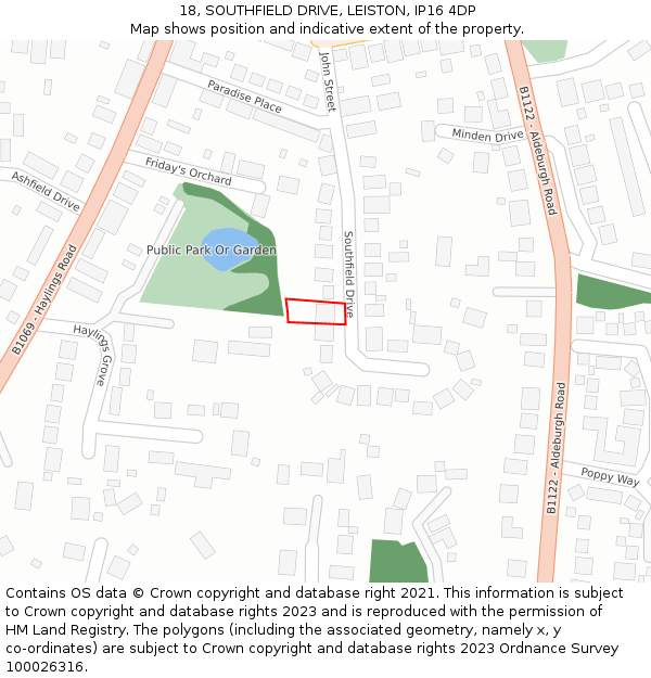 18, SOUTHFIELD DRIVE, LEISTON, IP16 4DP: Location map and indicative extent of plot