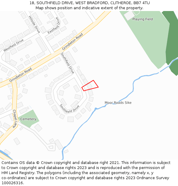 18, SOUTHFIELD DRIVE, WEST BRADFORD, CLITHEROE, BB7 4TU: Location map and indicative extent of plot