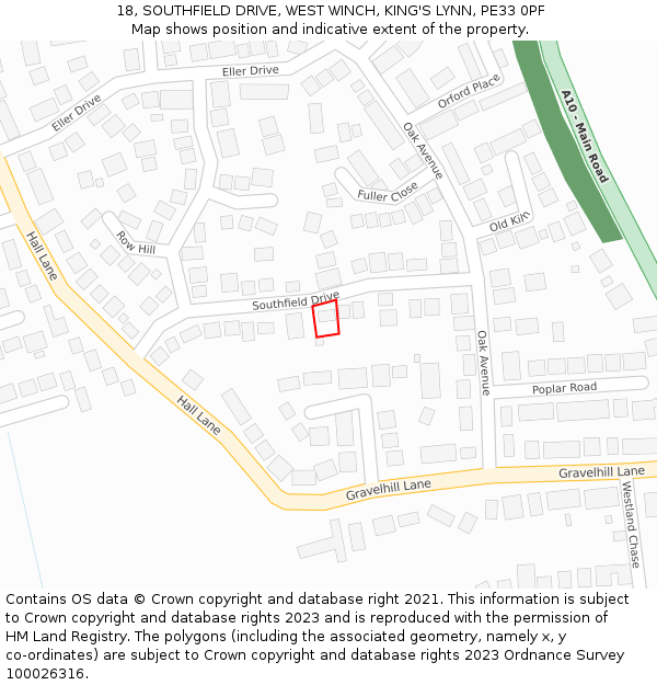 18, SOUTHFIELD DRIVE, WEST WINCH, KING'S LYNN, PE33 0PF: Location map and indicative extent of plot