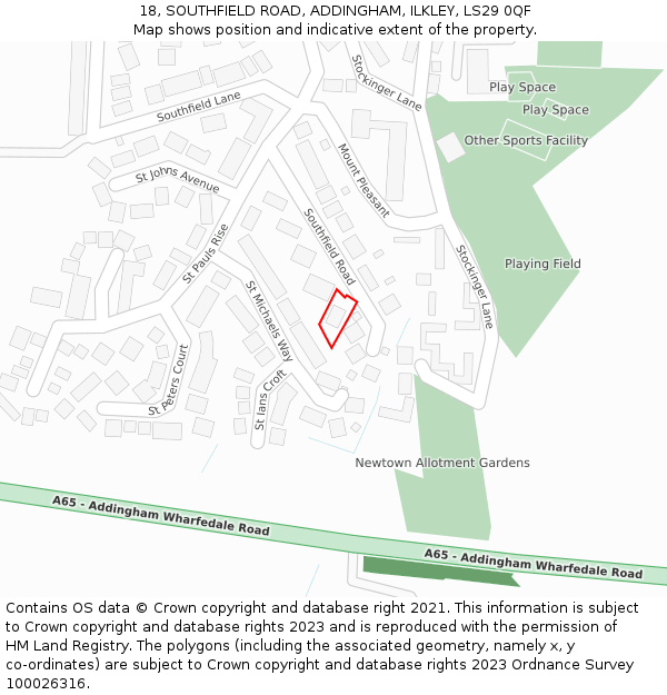 18, SOUTHFIELD ROAD, ADDINGHAM, ILKLEY, LS29 0QF: Location map and indicative extent of plot