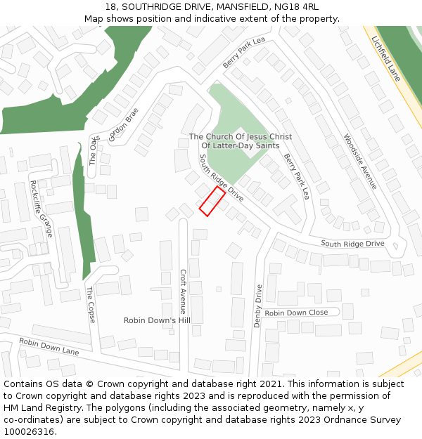 18, SOUTHRIDGE DRIVE, MANSFIELD, NG18 4RL: Location map and indicative extent of plot