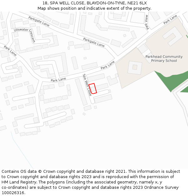 18, SPA WELL CLOSE, BLAYDON-ON-TYNE, NE21 6LX: Location map and indicative extent of plot