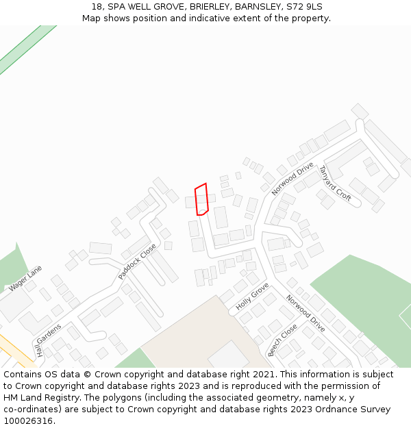 18, SPA WELL GROVE, BRIERLEY, BARNSLEY, S72 9LS: Location map and indicative extent of plot