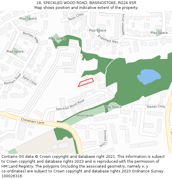 18, SPECKLED WOOD ROAD, BASINGSTOKE, RG24 9SR: Location map and indicative extent of plot