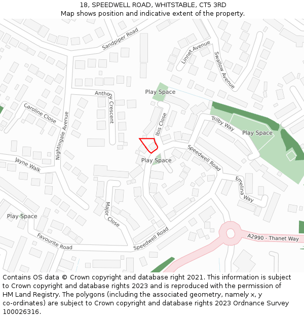 18, SPEEDWELL ROAD, WHITSTABLE, CT5 3RD: Location map and indicative extent of plot