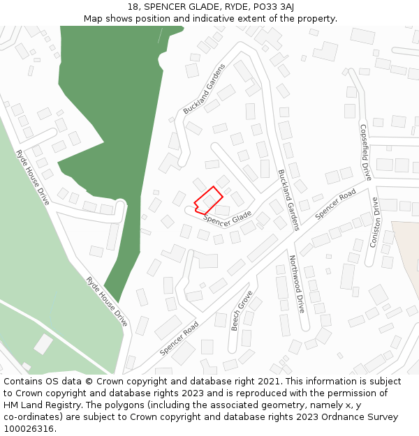 18, SPENCER GLADE, RYDE, PO33 3AJ: Location map and indicative extent of plot