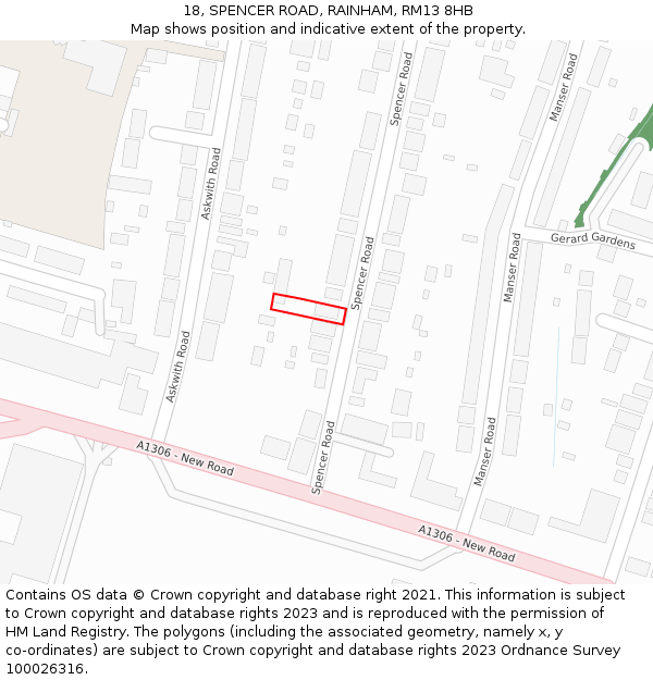 18, SPENCER ROAD, RAINHAM, RM13 8HB: Location map and indicative extent of plot