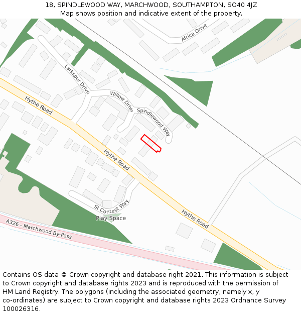 18, SPINDLEWOOD WAY, MARCHWOOD, SOUTHAMPTON, SO40 4JZ: Location map and indicative extent of plot