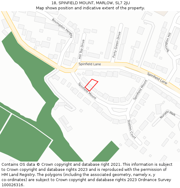 18, SPINFIELD MOUNT, MARLOW, SL7 2JU: Location map and indicative extent of plot