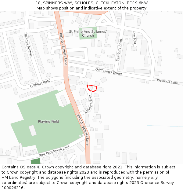 18, SPINNERS WAY, SCHOLES, CLECKHEATON, BD19 6NW: Location map and indicative extent of plot