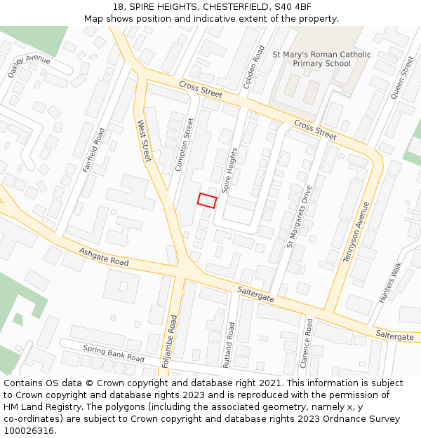 18, SPIRE HEIGHTS, CHESTERFIELD, S40 4BF: Location map and indicative extent of plot