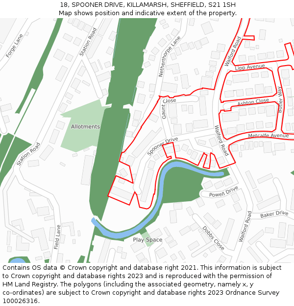 18, SPOONER DRIVE, KILLAMARSH, SHEFFIELD, S21 1SH: Location map and indicative extent of plot