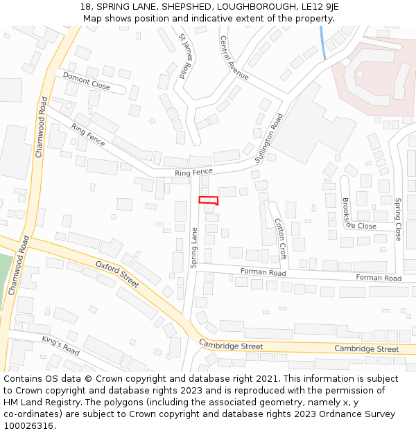 18, SPRING LANE, SHEPSHED, LOUGHBOROUGH, LE12 9JE: Location map and indicative extent of plot