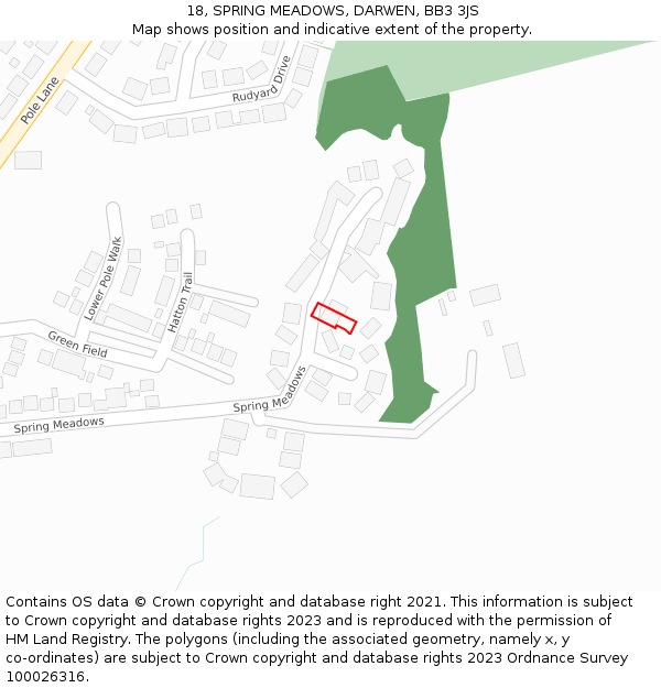 18, SPRING MEADOWS, DARWEN, BB3 3JS: Location map and indicative extent of plot