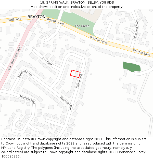 18, SPRING WALK, BRAYTON, SELBY, YO8 9DS: Location map and indicative extent of plot