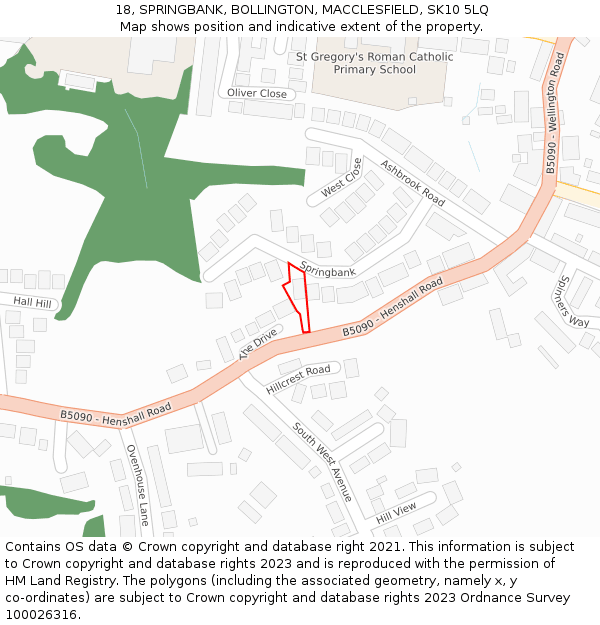 18, SPRINGBANK, BOLLINGTON, MACCLESFIELD, SK10 5LQ: Location map and indicative extent of plot