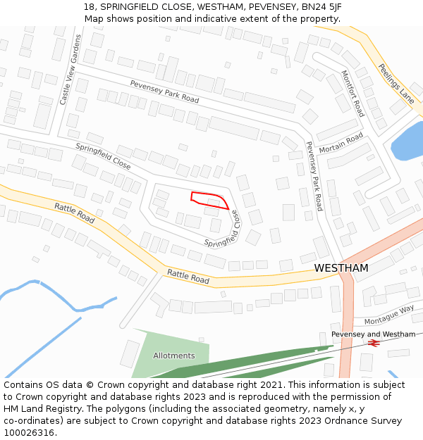 18, SPRINGFIELD CLOSE, WESTHAM, PEVENSEY, BN24 5JF: Location map and indicative extent of plot