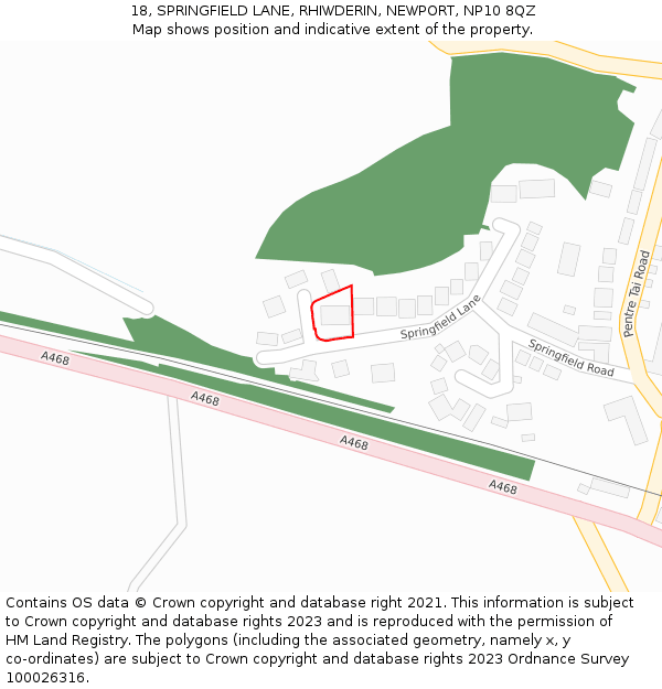 18, SPRINGFIELD LANE, RHIWDERIN, NEWPORT, NP10 8QZ: Location map and indicative extent of plot