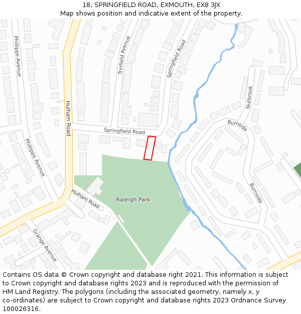 18, SPRINGFIELD ROAD, EXMOUTH, EX8 3JX: Location map and indicative extent of plot