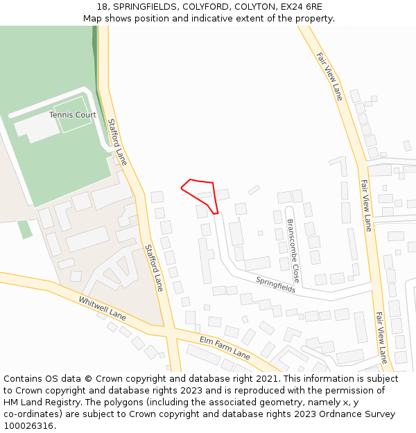 18, SPRINGFIELDS, COLYFORD, COLYTON, EX24 6RE: Location map and indicative extent of plot