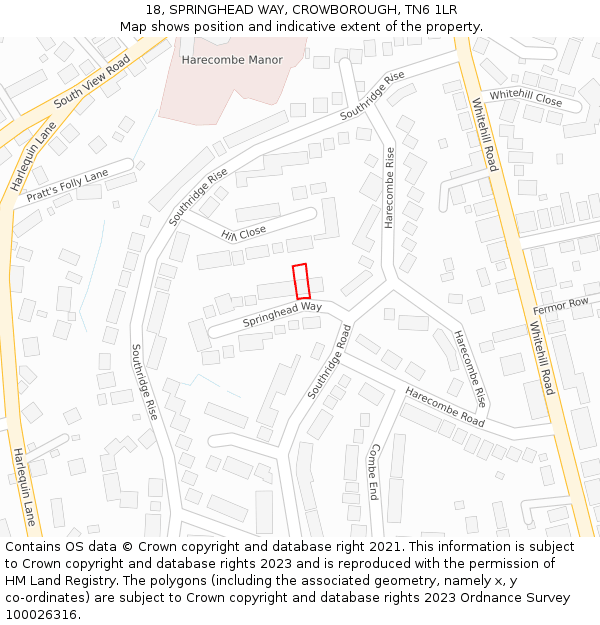 18, SPRINGHEAD WAY, CROWBOROUGH, TN6 1LR: Location map and indicative extent of plot