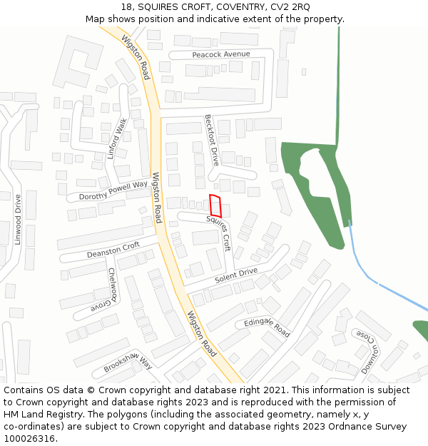 18, SQUIRES CROFT, COVENTRY, CV2 2RQ: Location map and indicative extent of plot