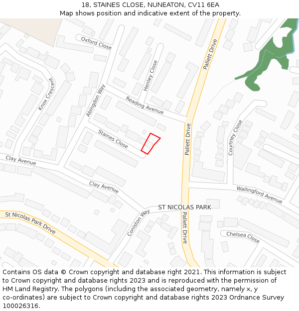 18, STAINES CLOSE, NUNEATON, CV11 6EA: Location map and indicative extent of plot