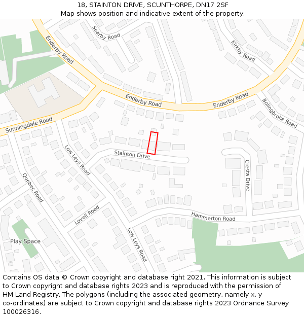 18, STAINTON DRIVE, SCUNTHORPE, DN17 2SF: Location map and indicative extent of plot