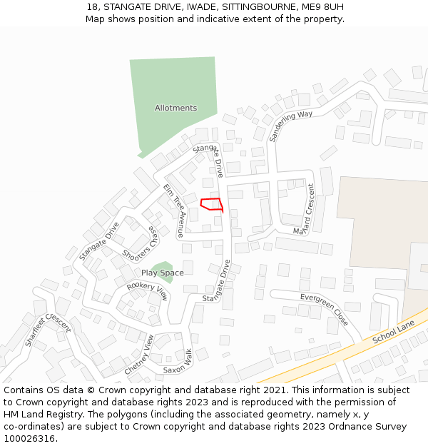 18, STANGATE DRIVE, IWADE, SITTINGBOURNE, ME9 8UH: Location map and indicative extent of plot