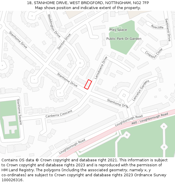 18, STANHOME DRIVE, WEST BRIDGFORD, NOTTINGHAM, NG2 7FP: Location map and indicative extent of plot