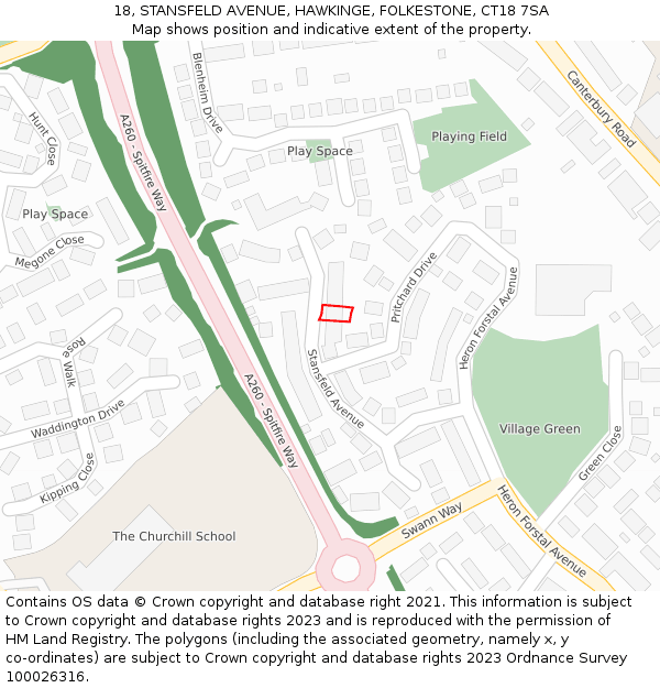 18, STANSFELD AVENUE, HAWKINGE, FOLKESTONE, CT18 7SA: Location map and indicative extent of plot