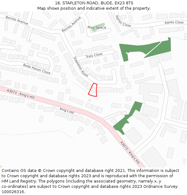 18, STAPLETON ROAD, BUDE, EX23 8TS: Location map and indicative extent of plot