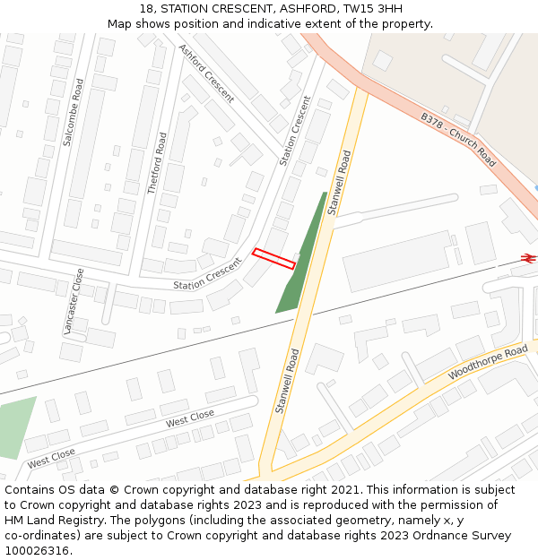 18, STATION CRESCENT, ASHFORD, TW15 3HH: Location map and indicative extent of plot