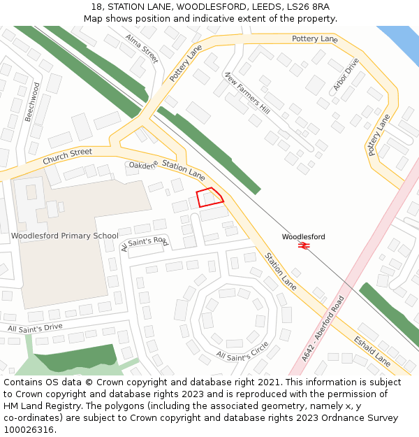 18, STATION LANE, WOODLESFORD, LEEDS, LS26 8RA: Location map and indicative extent of plot