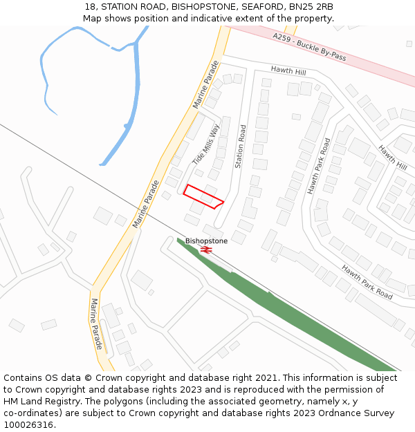 18, STATION ROAD, BISHOPSTONE, SEAFORD, BN25 2RB: Location map and indicative extent of plot