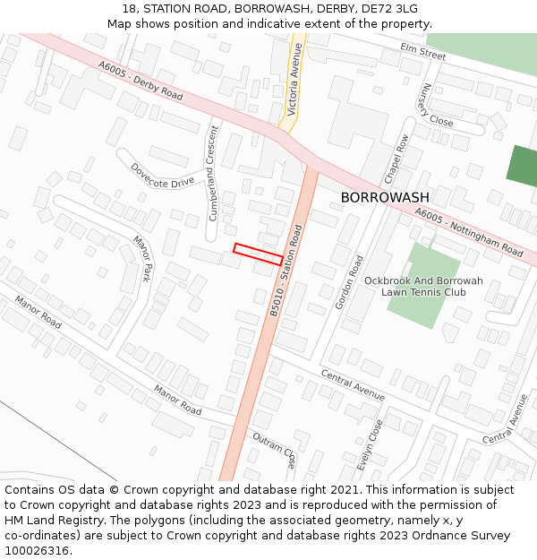 18, STATION ROAD, BORROWASH, DERBY, DE72 3LG: Location map and indicative extent of plot