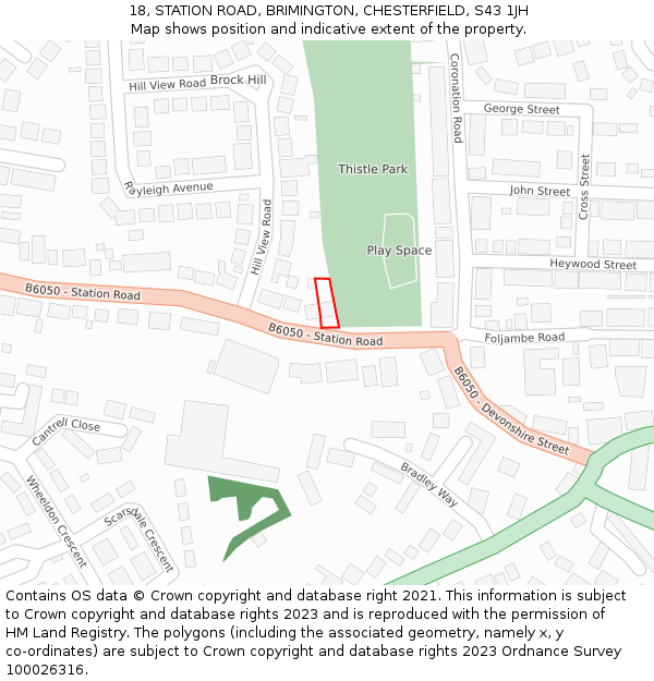 18, STATION ROAD, BRIMINGTON, CHESTERFIELD, S43 1JH: Location map and indicative extent of plot